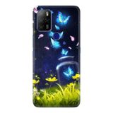 Kılıfland Omix X500 ile Uyumlu Temperli Cam Silikon Kılıf, Neon Kelebekler Desenli, Mavi