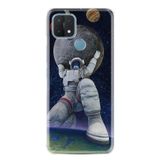 Kılıfland Oppo A15 A15s ile Uyumlu Silikon Kılıf, Astronot ve Dünya Deseni