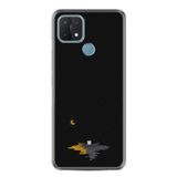 Kılıfland Oppo A15 A15s ile Uyumlu Silikon Kılıf, Ay ve Kedi Desen, Siyah