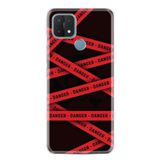 Kılıfland Oppo A15, A15s ile Uyumlu Silikon Kılıf, Baskılı, Danger Desenli, Siyah-Kırmızı