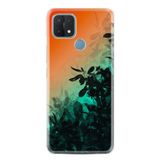 Kılıfland Oppo A15 A15s ile Uyumlu Silikon Kılıf, Çiçek Desen, Turuncu-Yeşil Gradient