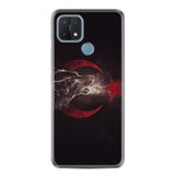 Kılıfland Oppo A15 A15s ile Uyumlu Silikon Kılıf, Kurt ve Ay Yıldız Desenli, Siyah
