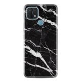 Kılıfland Oppo A15 A15s ile Uyumlu Silikon Kılıf, Mermer Desenli, Siyah Şerit