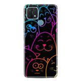 Kılıfland Oppo A15 A15s ile Uyumlu Silikon Kılıf, Neon Cats Desen, Siyah