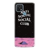 Kılıfland Oppo A15, A15s ile Uyumlu Silikon Kılıf, Resimli Desenli Baskılı, Anti-Social Social Club, Siyah-Pembe