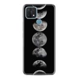 Kılıfland Oppo A15 A15s ile Uyumlu Silikon Kılıf, Resimli Desenli Baskılı, Ay Evreleri, Siyah