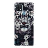Kılıfland Oppo A15 A15s ile Uyumlu Silikon Kılıf, Resimli Desenli Baskılı, Flowers Snow Leopard, Çok Renkli