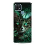 Kılıfland Oppo A15 A15s ile Uyumlu Silikon Kılıf, Resimli Desenli Baskılı, Kedi Yeşil