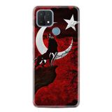 Kılıfland Oppo A15 A15s ile Uyumlu Silikon Kılıf, Resimli Desenli Baskılı, Kurt ve Ay, Kırmızı