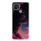 Kılıfland Oppo A15 A15s ile Uyumlu Silikon Kılıf, Resimli Desenli Baskılı, Kurt ve Ay, Siyah