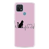 Kılıfland Oppo A15 A15s ile Uyumlu Silikon Kılıf, Resimli Desenli Baskılı, Pink Cat Heart, Pembe