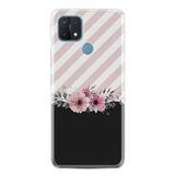 Kılıfland Oppo A15, A15s ile Uyumlu Silikon Kılıf, Resimli Desenli Baskılı, Strip Pink Flowers