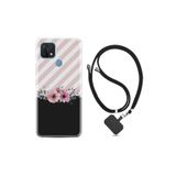 kilifland Oppo A15s ile Uyumlu Kılıf Desenli Silikon Boyun Askılı Strip Pink Flowers 1396