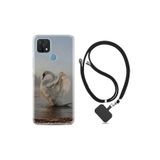 kilifland Oppo A15s ile Uyumlu Kılıf Desenli Silikon Boyun Askılı Swan 1343