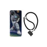 kilifland Oppo A15s ile Uyumlu Kılıf Silikon Desen Boyun Askılı Astronot Ve Dünya 1759