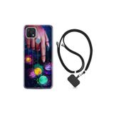 kilifland Oppo A15s ile Uyumlu Kılıf Silikon Desen Boyun Askılı Finger Planet 1740