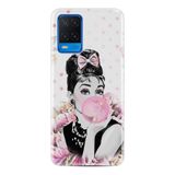 Kılıfland Oppo A54 ile Uyumlu Resimli Desenli Baskılı Silikon Kılıf, Pembe Çiçek ve Kadın Portresi