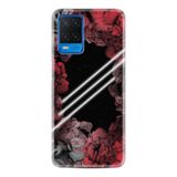 Kılıfland Oppo A54 ile Uyumlu Silikon Kılıf, Çiçek Desen, Kırmızı-Siyah
