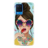 Kılıfland Oppo A54 ile Uyumlu Silikon Kılıf, Resimli Desenli Baskılı, Şeker ve Kadın, Renkli