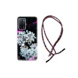 kilifland Oppo A55 ile Uyumlu Kılıf Rasta Ipli Boyun Askılı Desenli Silikon Beyaz Çiçekler 1888