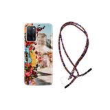 kilifland Oppo A55 ile Uyumlu Kılıf Rasta Ipli Boyun Askılı Desenli Silikon Gerçek Çiçekler 1743