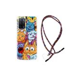 kilifland Oppo A55 ile Uyumlu Kılıf Rasta Ipli Boyun Askılı Desenli Silikon Kediler 1723
