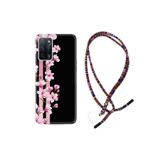 kilifland Oppo A55 ile Uyumlu Kılıf Rasta Ipli Boyun Askılı Desenli Silikon Pink Flowers 3 1393