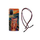 kilifland Oppo A55 ile Uyumlu Kılıf Rasta Ipli Boyun Askılı Desenli Silikon Tablo Cat 1788