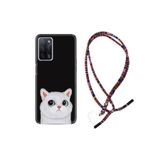 kilifland Oppo A55 ile Uyumlu Kılıf Rasta Ipli Boyun Askılı Desenli Silikon White Cat 1835