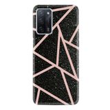 Kılıfland Oppo A55 ile Uyumlu Kılıf, Resimli Desenli Baskılı Silikon, Pembe Şeritli Mermer