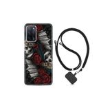 kilifland Oppo A55 ile Uyumlu Kılıf Silikon Desen Boyun Askılı Skull Rose 1673