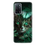 Kılıfland Oppo A55 ile Uyumlu Resimli Desenli Baskılı Silikon Kılıf, Yeşil Kedi