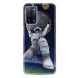 Kılıfland Oppo A55 ile Uyumlu Silikon Kılıf, Astronot ve Dünya Deseni, Siyah