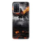 Kılıfland Oppo A55 ile Uyumlu Silikon Kılıf, Ateş Kartalı Deseni, Siyah