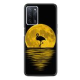 Kılıfland Oppo A55 ile Uyumlu Silikon Kılıf, Ay ve Flamingo Desen, Siyah
