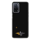 Kılıfland Oppo A55 ile Uyumlu Silikon Kılıf, Ay ve Kedi Deseni, Siyah