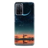 Kılıfland Oppo A55 ile Uyumlu Silikon Kılıf, Desen Özel Seri, Ay ve Kız, Çok Renkli