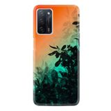 Kılıfland Oppo A55 ile Uyumlu Silikon Kılıf, Desen Özel Seri, Çiçek Motifli, Turuncu-Yeşil Gradient