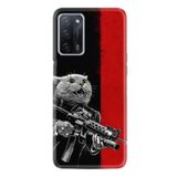 Kılıfland Oppo A55 ile Uyumlu Silikon Kılıf, Desen Özel Seri Çılgın Kedi, Siyah-Kırmızı