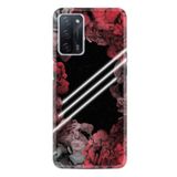 Kılıfland Oppo A55 ile Uyumlu Silikon Kılıf, Desen Özel Seri Flowers Line, Kırmızı Çiçek Desenli