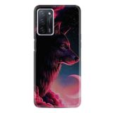 Kılıfland Oppo A55 ile Uyumlu Silikon Kılıf, Desenli Baskılı, Kurt ve Ay Temalı, Siyah