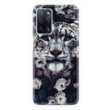 Kılıfland Oppo A55 ile Uyumlu Silikon Kılıf, Resimli Desenli Baskılı, Flowers Snow Leopard