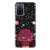 Kılıfland Oppo A55 ile Uyumlu Silikon Kılıf, Resimli Desenli Baskılı, Space Woman, Siyah