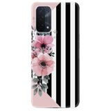 Kılıfland Oppo A74 ile Uyumlu Kılıf, Baskılı Silikon, Çiçek Deseni, Pembe-Siyah-Beyaz