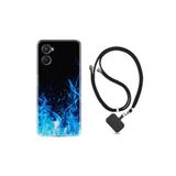 kilifland Oppo A96 ile Uyumlu Kılıf Ipli Boyun Askılı Desenli Silikon Blue Fire 1678