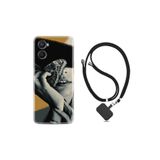 kilifland Oppo A96 ile Uyumlu Kılıf Ipli Boyun Askılı Desenli Silikon Butterfly Girl 1837
