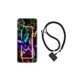 kilifland Oppo A96 ile Uyumlu Kılıf Ipli Boyun Askılı Desenli Silikon Butterfly Neon 1684