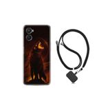 kilifland Oppo A96 ile Uyumlu Kılıf Ipli Boyun Askılı Desenli Silikon Fire Wolf 1602