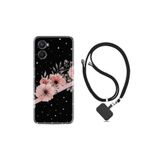 kilifland Oppo A96 ile Uyumlu Kılıf Ipli Boyun Askılı Desenli Silikon Flowers Dots 1423