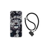 kilifland Oppo A96 ile Uyumlu Kılıf Ipli Boyun Askılı Desenli Silikon Flowers Snow Leopard 1335